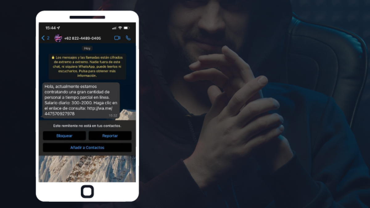 Los estafadores usan números internacionales, el de la foto es de Indonesia.