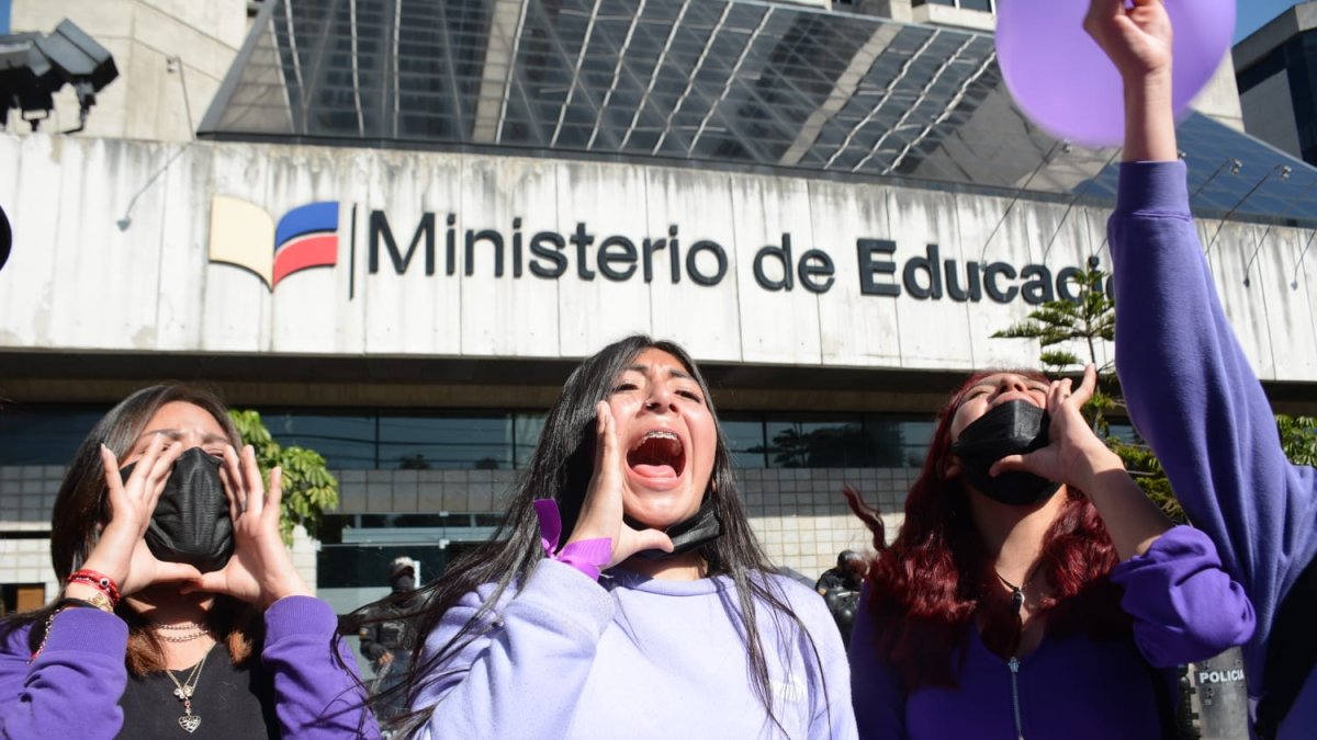 Un grupo de más de 100 estudiantes del Colegio fiscal Luis Napoleon Dillon del Norte de Quito, realizaron una manifestación por su compañera víctima de violación