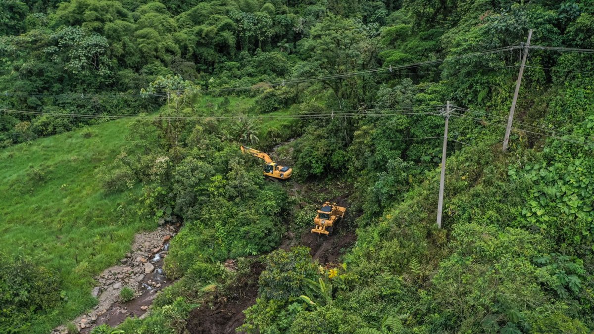 Maquinaria del Cuerpo de Ingenieros del Ejército se abre paso por la flora del sector de San Luis.