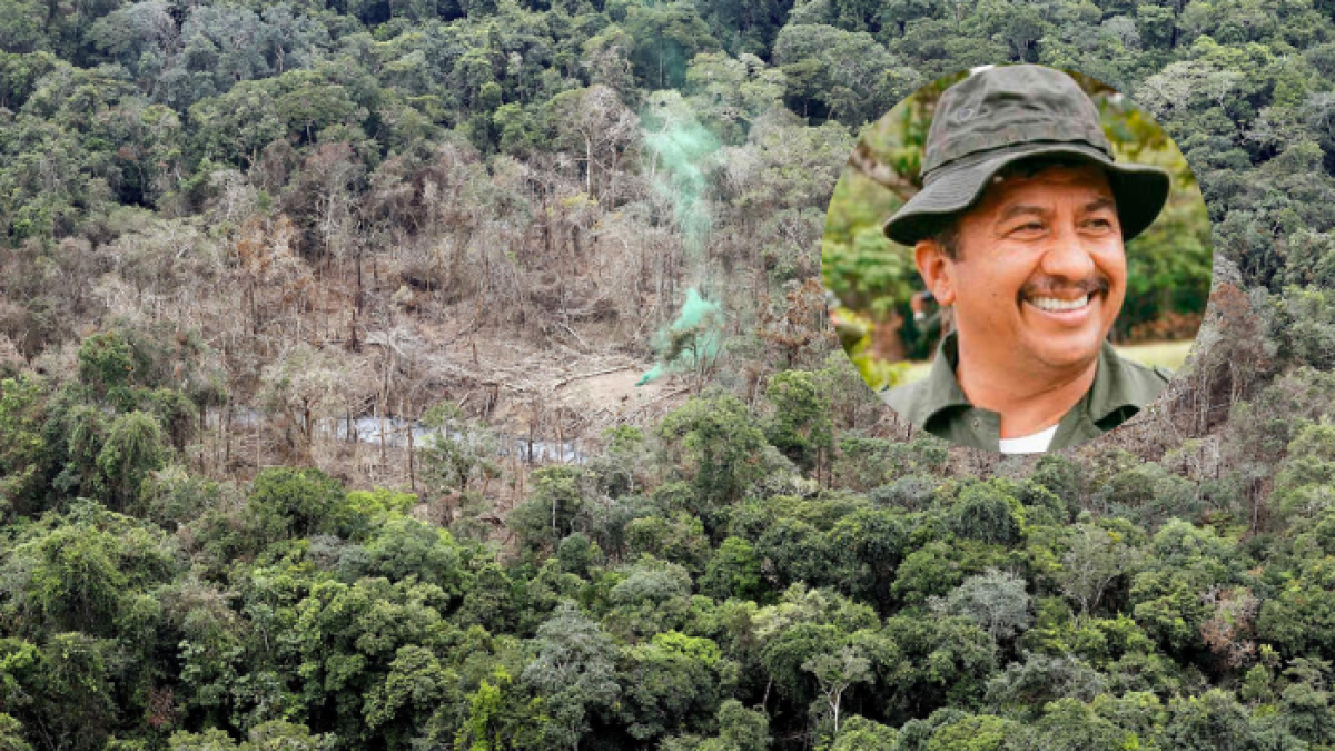 Fotografía aérea que muestra el campamento de las disidencias de las Fuerzas Armadas Revolucionarias de Colombia (FARC) y a Gentil Duarte.