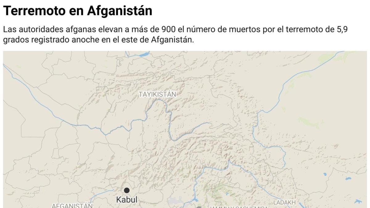 Imagen que muestra la localización del terremoto de 5.9 grados de magnitud registrado en Afganistán