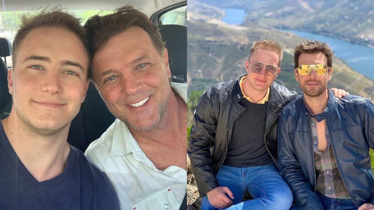 René junto a su hijo (izquierda) y en la gráfica de al lado, los novios.