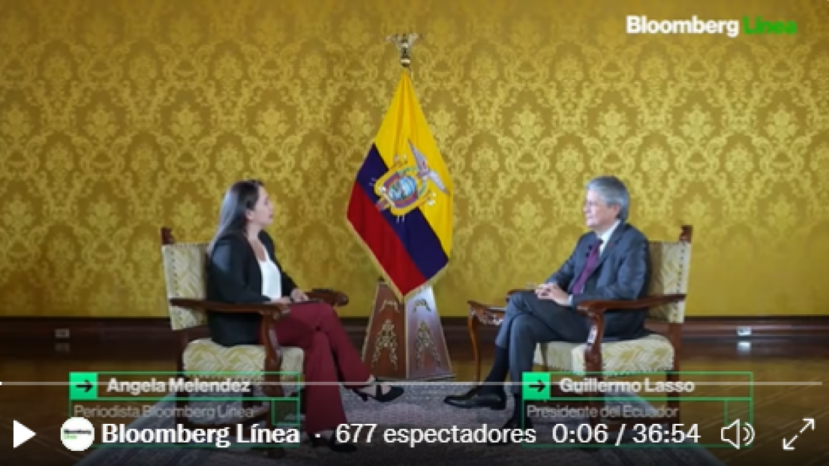 El presidente Guillermo Lasso, en entrevista para el medio internacional Bloomberg.