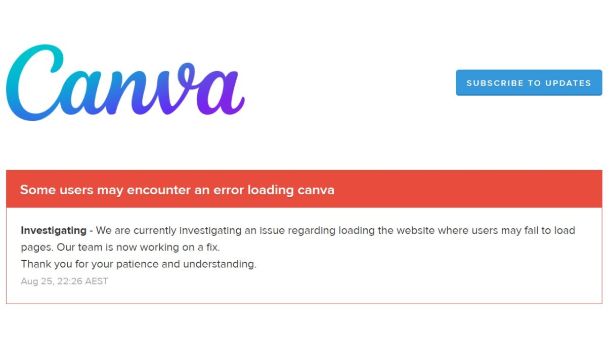 La web canvastatus actualizó su página para dar a conocer que algunos usuarios experimentan errores al intentar cargar canva