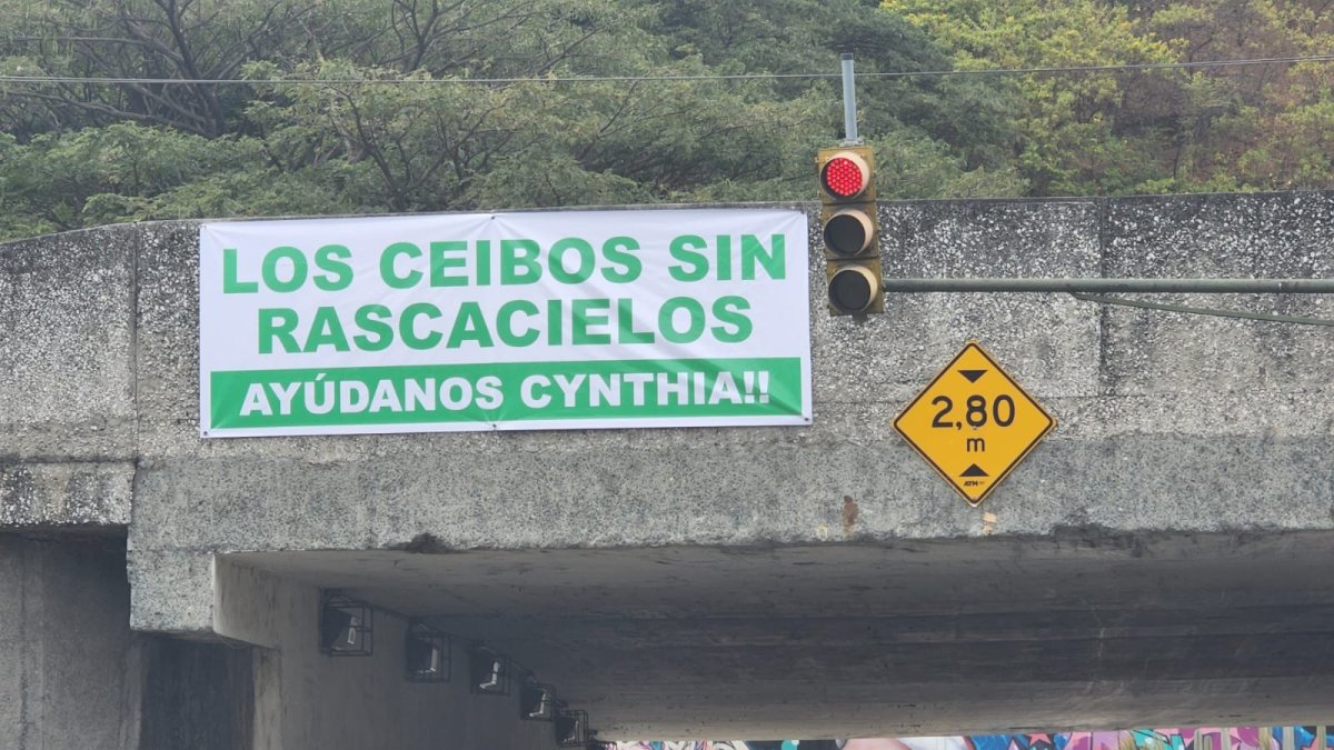El letrero fue colocado en el viaducto a la salida de la ciudadela Los Ceibos.