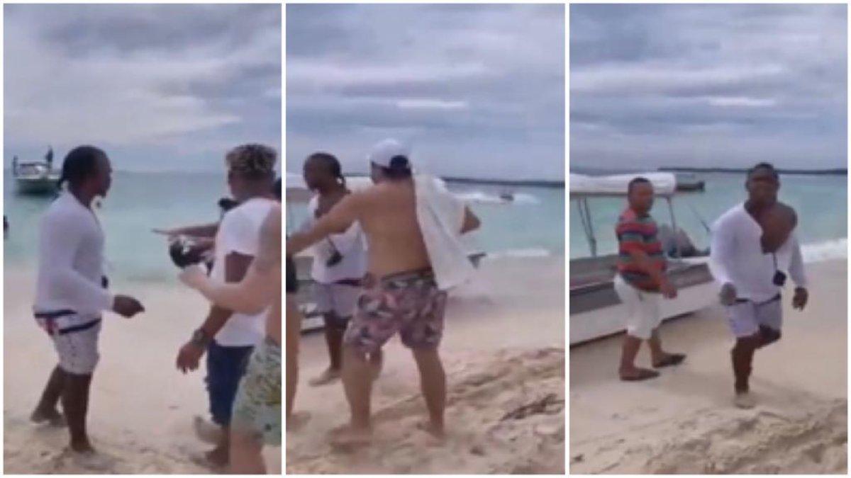 1. El hombre se exalta por los reclamos de los turistas. 2. El vendedor agrede a los visitantes. Los empuja y golpea. 3. Nota que lo están grabando, se acerca y tira la cámara.