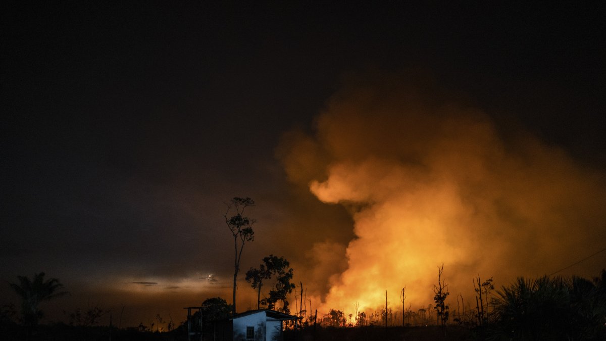 Un incendio quema la selva amazónica, el 6 de septiembre de 2022 en la región de Borba, al sur del estado de Amazonas (Brasil).