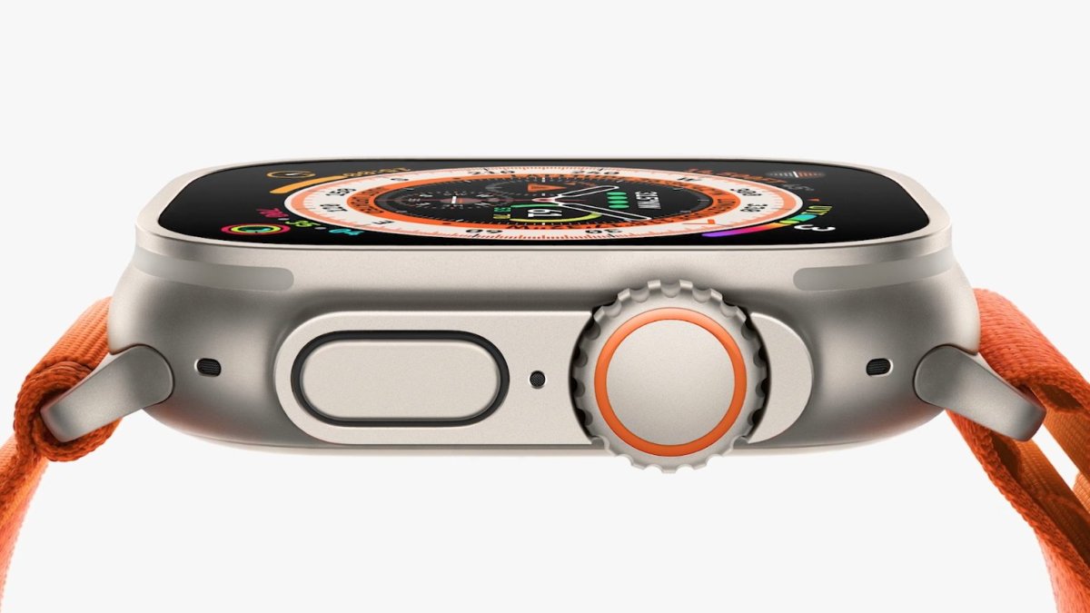 Este es el Apple Watch Ultra, de 49 mm. Hecho de titanio de grado aeroespacial.
