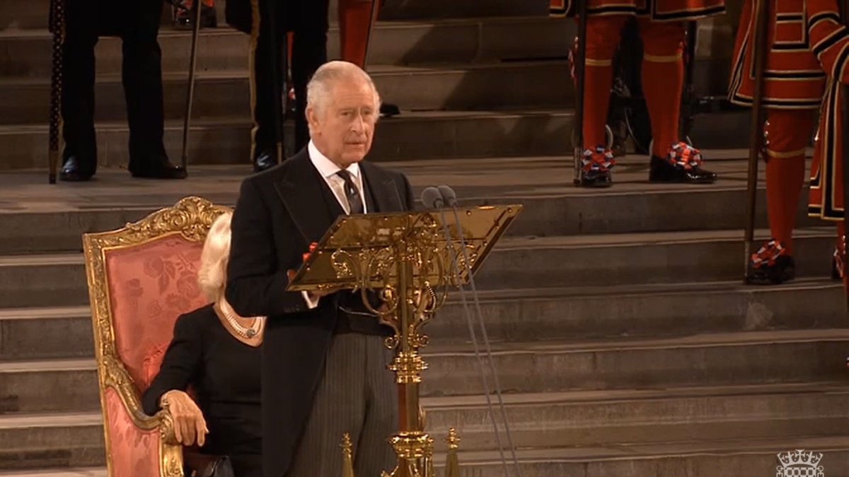 Imagen cedida por el Parlamento del Reino Unido del discurso de Carlos III.