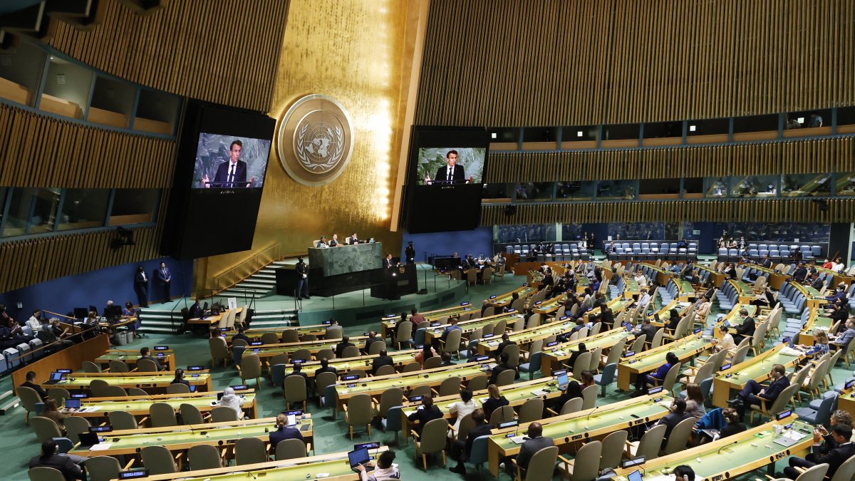 El presidente de Francia, Emmanuel Macron interviene en la apertura de la Asamblea General de la ONU, que reúne a 150 líderes del mundo /JUSTIN LANE