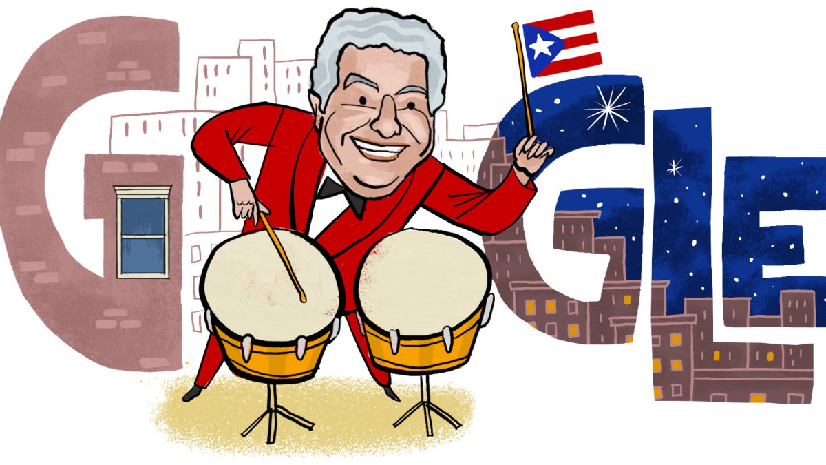 Imagen cedida hoy por Google donde se muestra un instante del doodle animado que rinde homenaje a la vida y el legado musical del percusionista estadounidense de origen puertorriqueño Tito Puente.