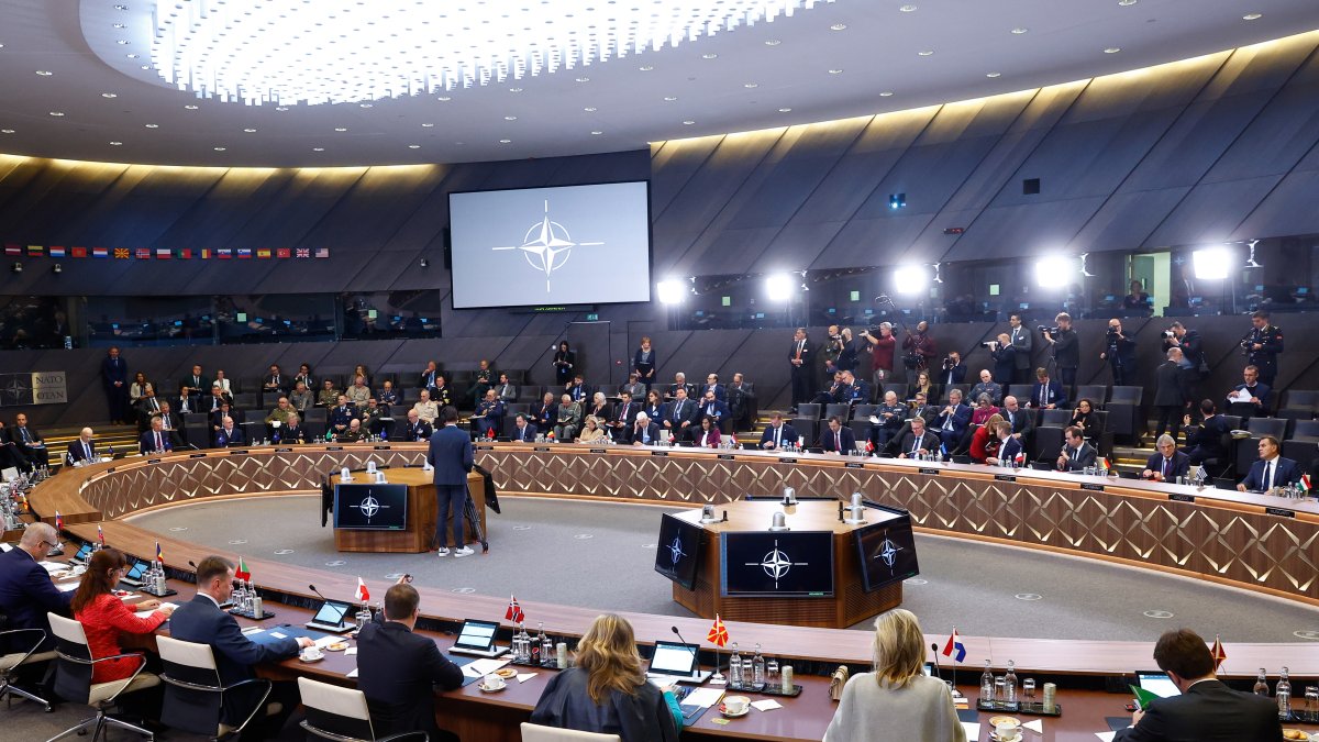 Vista de la segunda jornada de sesiones de los ministros de Defensa de la Organización del Tratado del Atlántico Norte (OTAN), el 13 de octubre en Bruselas.