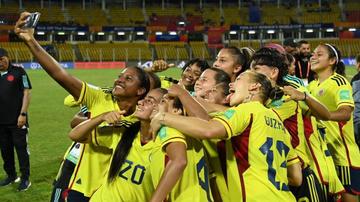 Las jugadoras de la selección sub 17 colombiana durante un festejo.