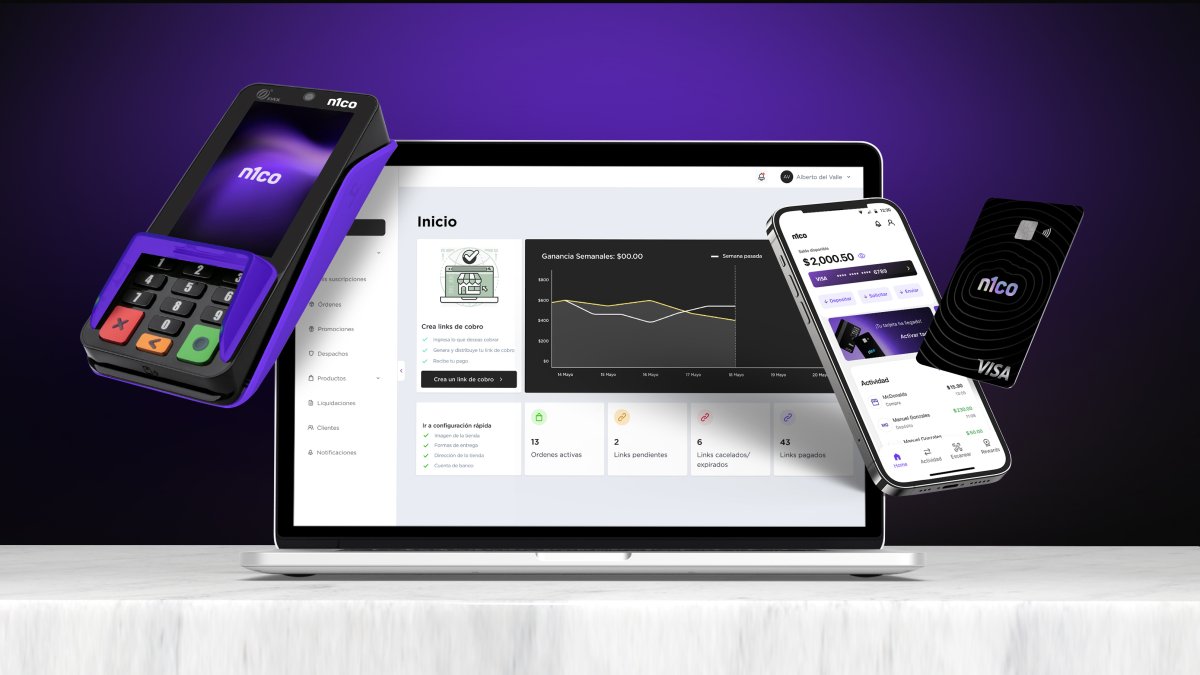 Fotografía cedida este lunes, 7 de noviembre, por Mendoza Inglés & Giralt en la que se registró la tarjeta, el datáfono y la aplicación del neobanco n1co.