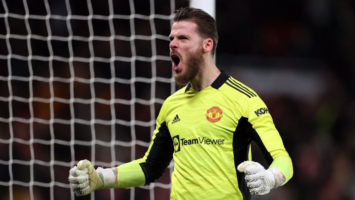 David de Gea, portero español del Manchester United, festejando un gol de los diablos rojos.