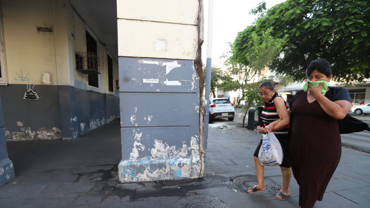 Pestilencia. Los transeúntes intentan evitar el portal del antiguo colegio Ana Paredes por el hedor que despide.