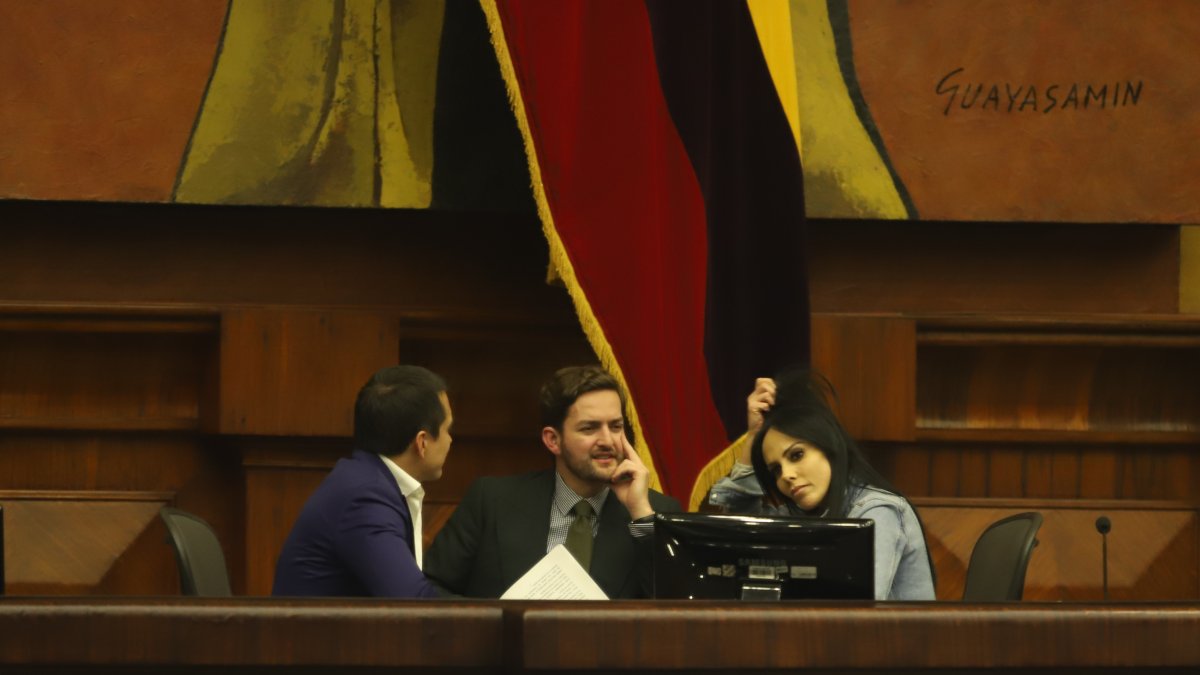 Los legisladores Esteban Torres (c) y Marcela Holguín (d), miembros del CAL de la Asamblea.