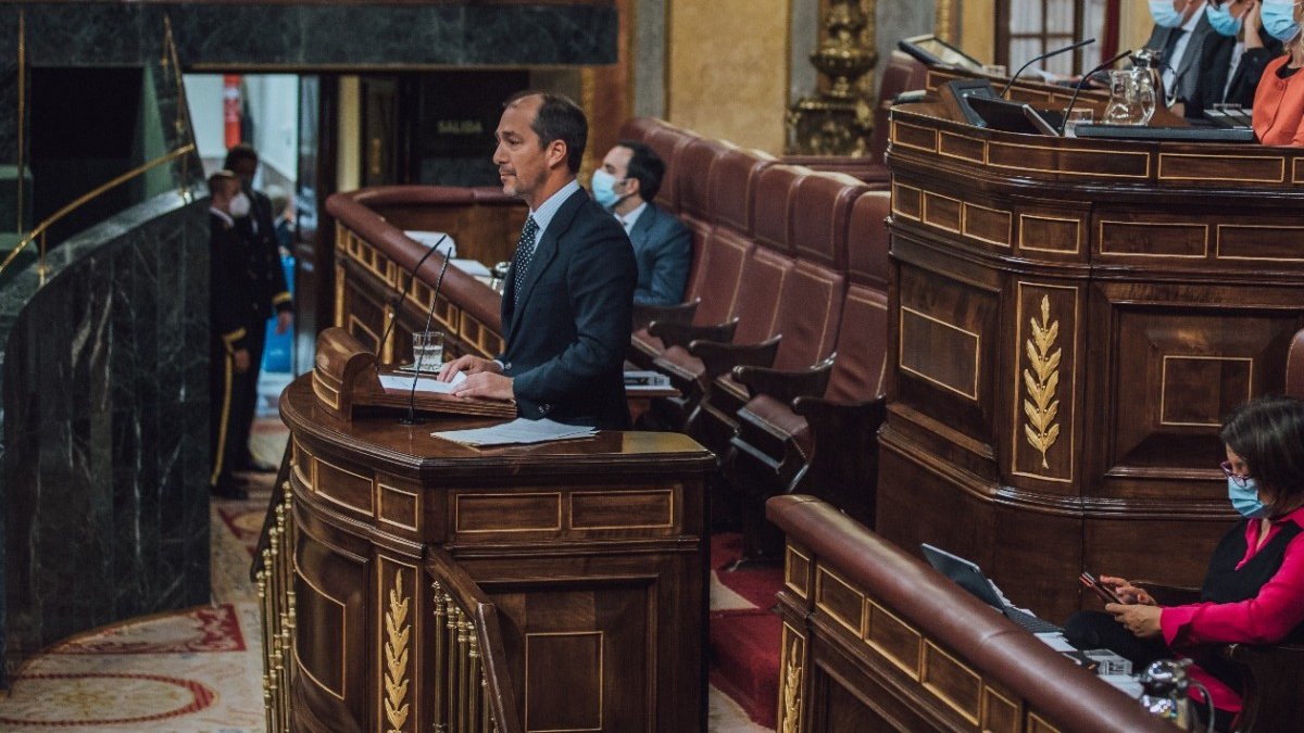 El diputado de VOX por Salamanca, Víctor González, en una intervención en el Pleno del Legislativo español.