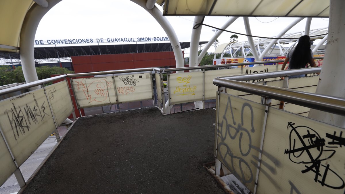 Hay grafitis y frases dibujadas en las paredes internas del puente.