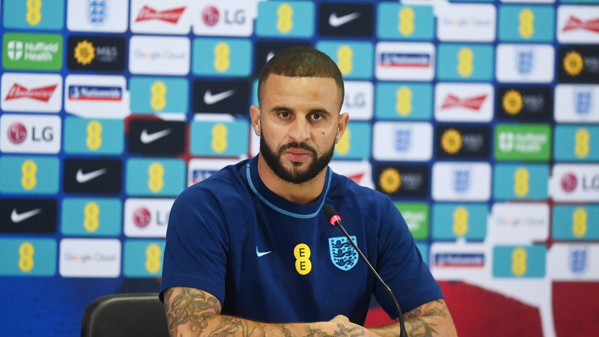 Kyle Walker, defensor inglés, en conferencia de presa el 7 de diciembre previo al choque entre Inglaterra y Francia por los cuartos de final de Qatar 2022.