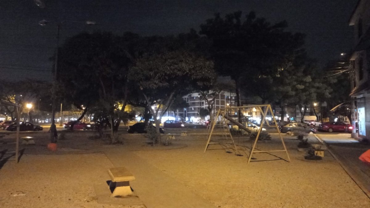 Sauces. El parque luce completamente a oscuras.