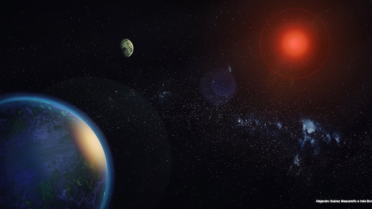 Fotografía facilitada por la Universidad Complutense de Madrid (Alejandro Suárez Mascareño e Inés Bonet Márquez) de la recreación artística de la estrella GJ 1002 y sus dos exoplanetas.