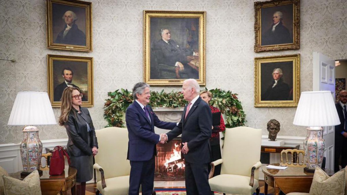 Guillermo Lasso y Joe Bide reunidos en la Casa Blanca.