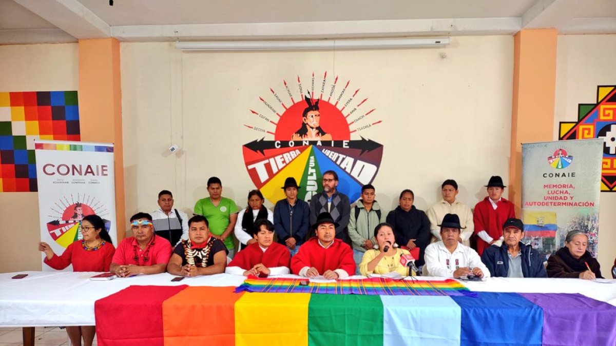 La dirigencia indígena ofreció una rueda de prensa este jueves 5 de enero en Quito.