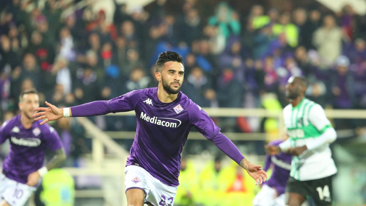 Nicolás González festeja luego de marcar el tanto del triunfo para la Fiorentina.
