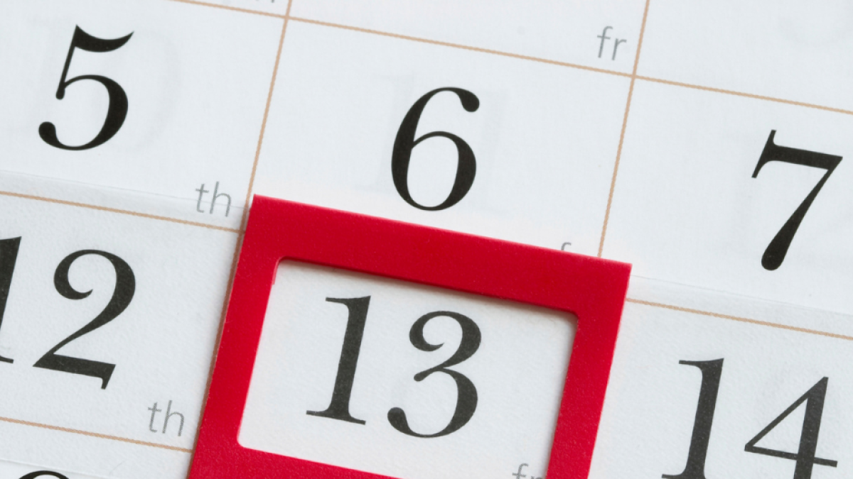 Un viernes que caiga en el día 13 de cualquier mes se considera un día de mala suerte en la mayoría de las culturas.