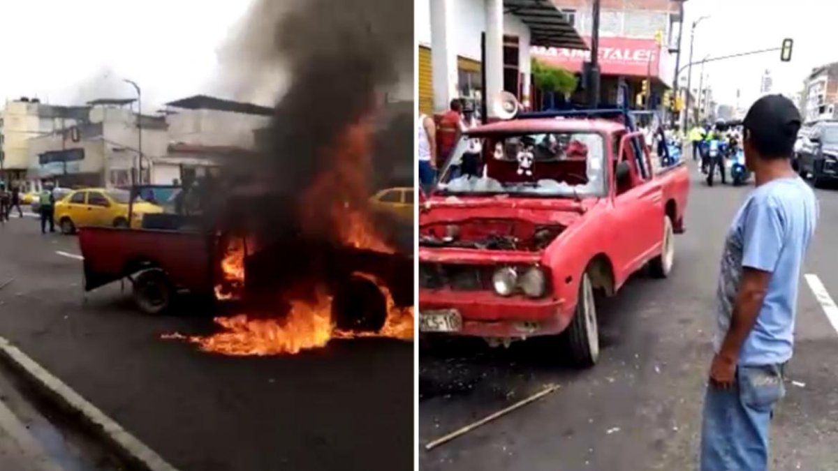 El conductor de una camioneta incendió su vehículo luego de haberse molestado por una supuesta detención de marcha.