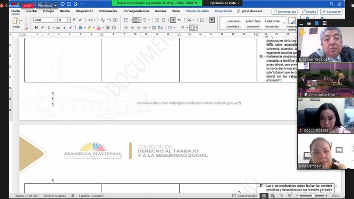 Los comisionados repasaron vía telemática el texto del proyecto del nuevo Código Laboral.