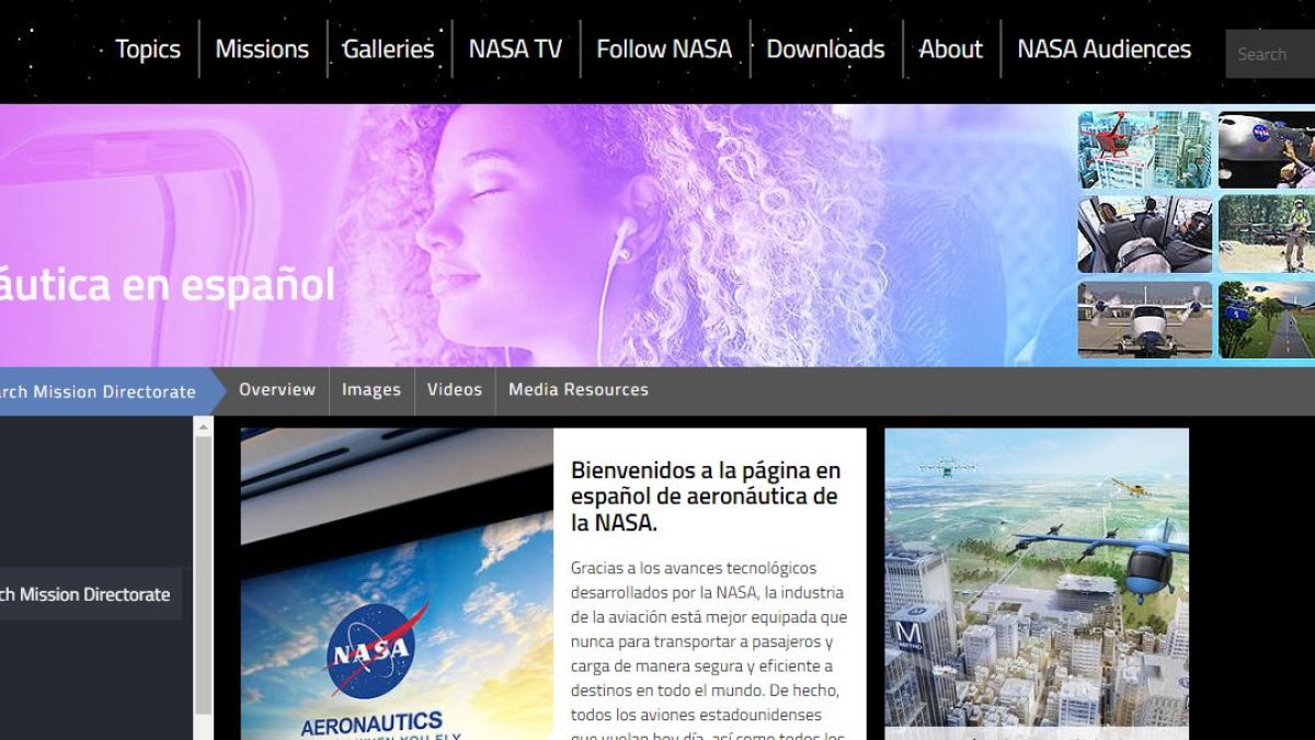 Captura de pantalla del portal web de la NASA.
