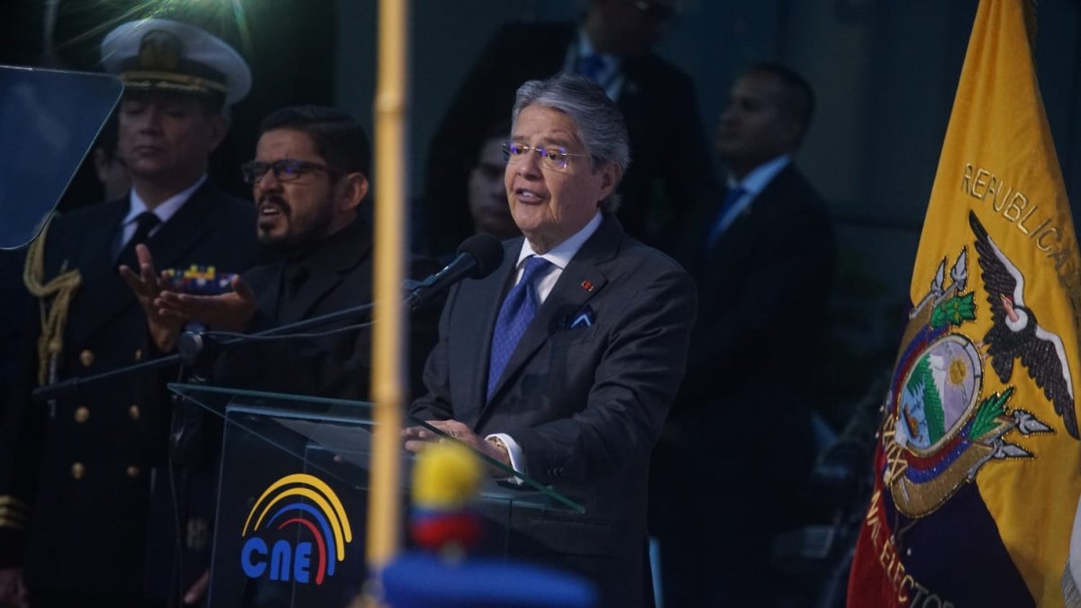 Guillermo Lasso, presidente de la República, interviene en la ceremonia de inauguración de las elecciones seccionales, CPCCS y referéndum