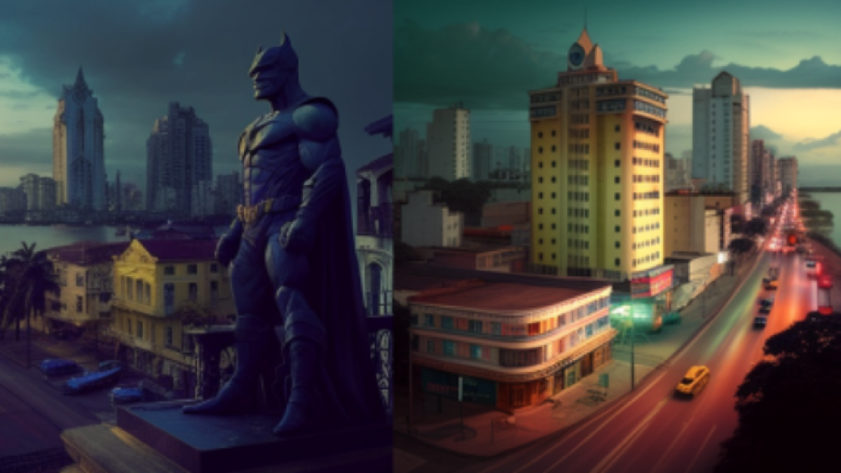Guayaquil como Gotham City según Midjourney, la IA de las dino-profesiones.