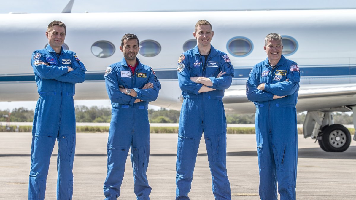 Tripulación. Los cuatro astronautas listos para iniciar la misión espacial.