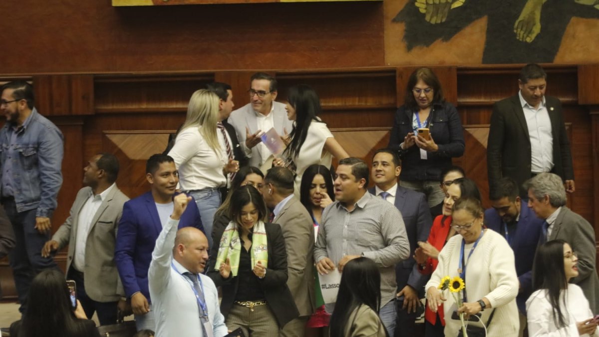 Los legisladores de la bancada correísta fueron los que más festejaron la aprobación del informe de la comisión en la que fueron mayoría.