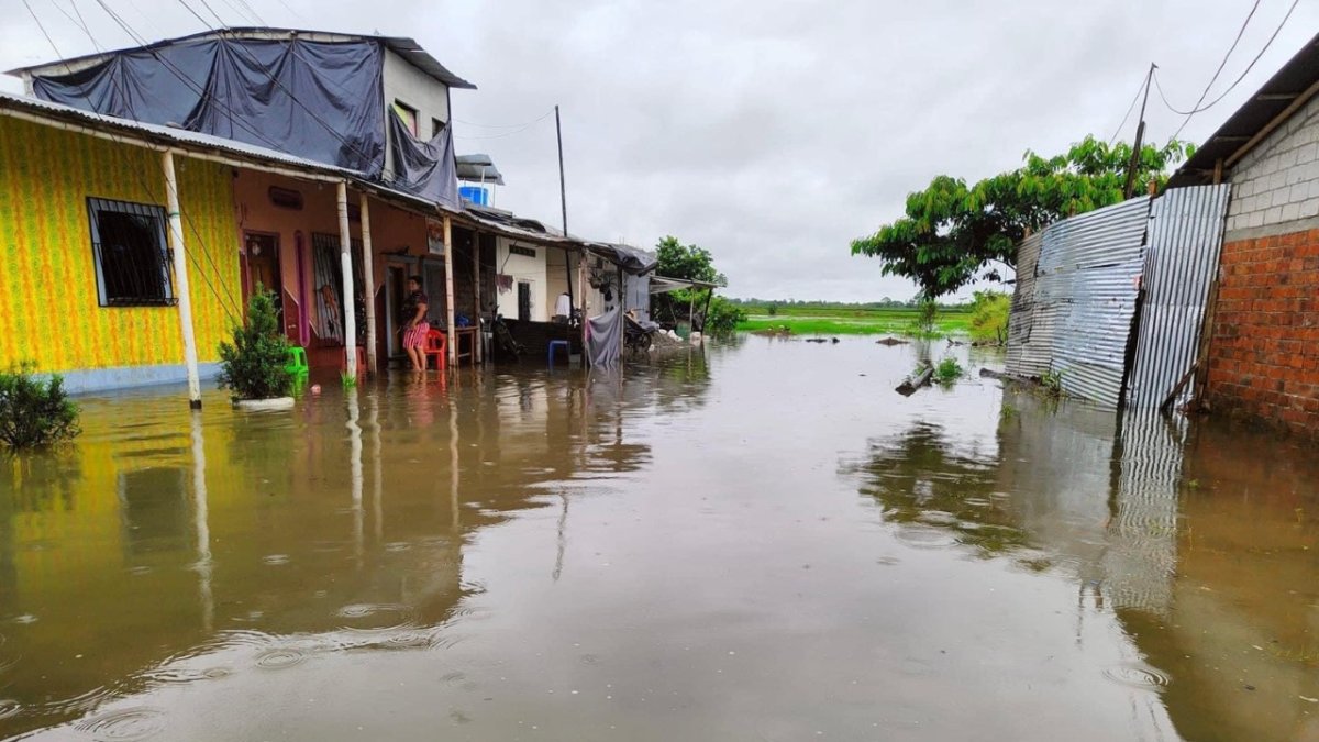 Inundación. El río llegó hasta las calles de la parroquia Febres Cordero en la provincia de Los Ríos