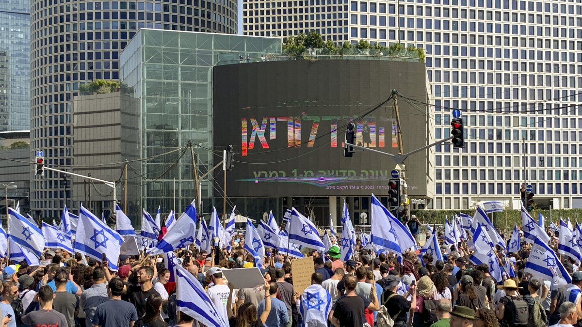 Protesta en Tel Aviv contra la reforma judicial del Gobierno de Benjamín Netanyahu.