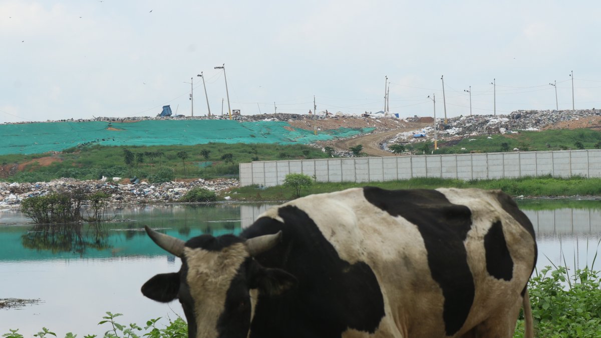 Basural. Una masa de residuos se extiende junto al relleno sanitario de Durán, cerca de la vía Durán-Tambo.