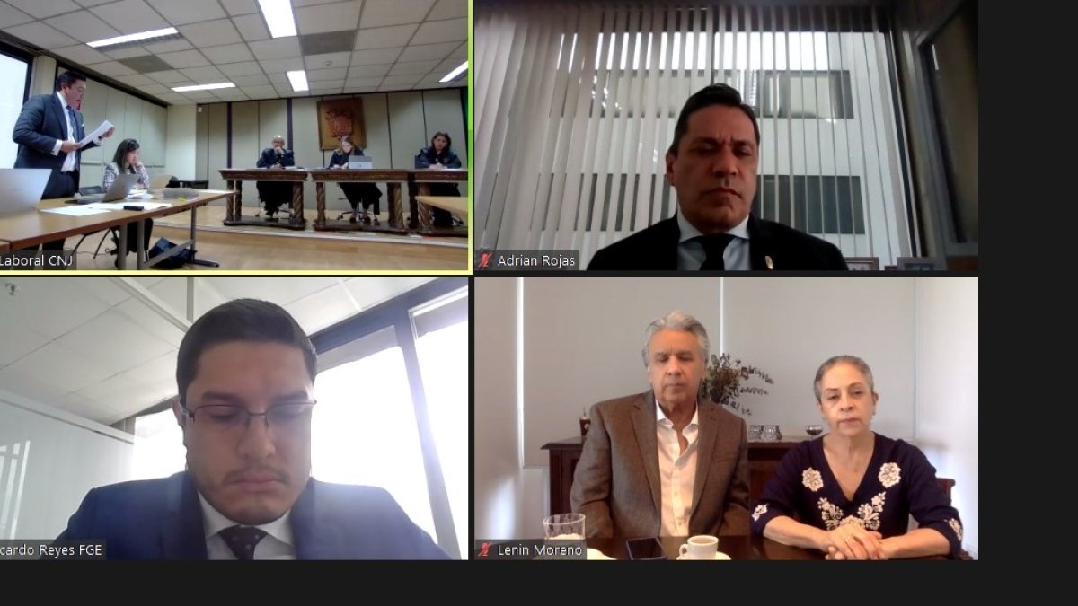 Diligencia. El expresidente Lenín Moreno se presentó en la audiencia de habeas corpus desde Paraguay.