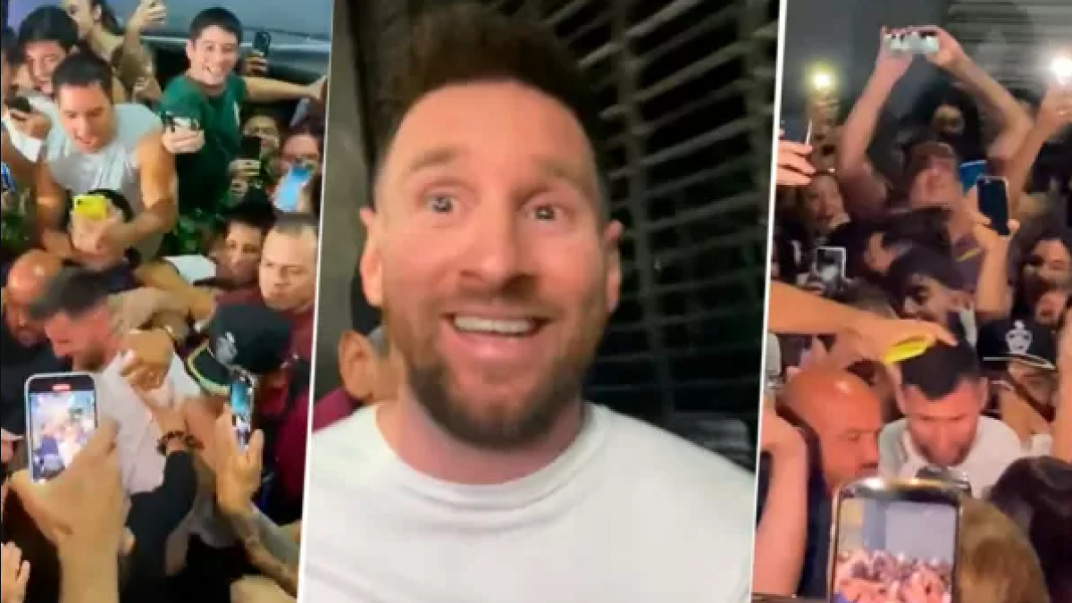 Leo Messi tratando de salir del famoso restaurante 