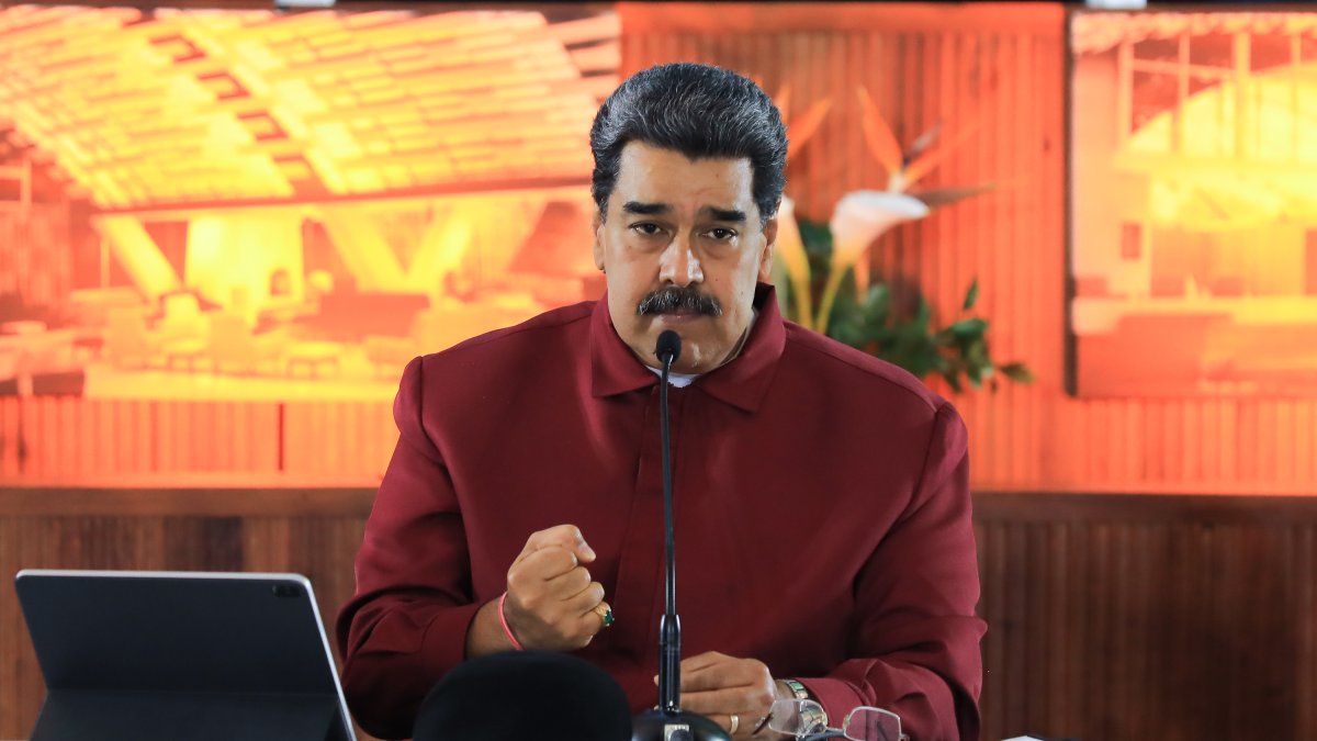 El presidente de Venezuela, Nicolás Maduro, mientras se reúne con la dirección del Partido Socialista Unido de Venezuela (Psuv), el 20 de marzo de 2023