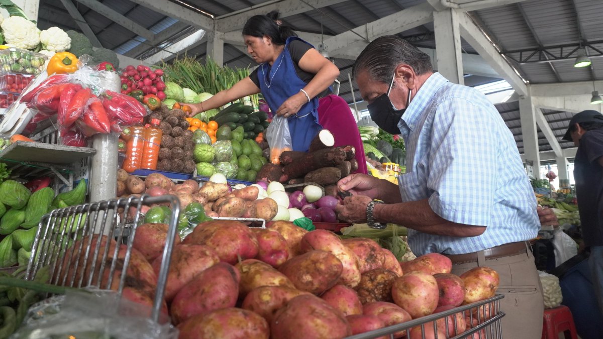 Mercado.- Una persona cuenta el dinero para pagar la compra de alimentos.