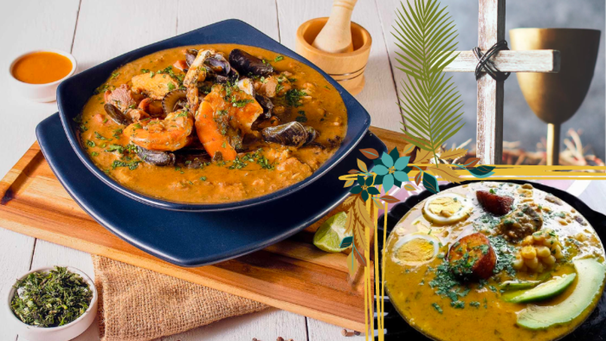 Fanesca de mariscos (a la izq.), y fanesca de pescado picudo (a la derecha).