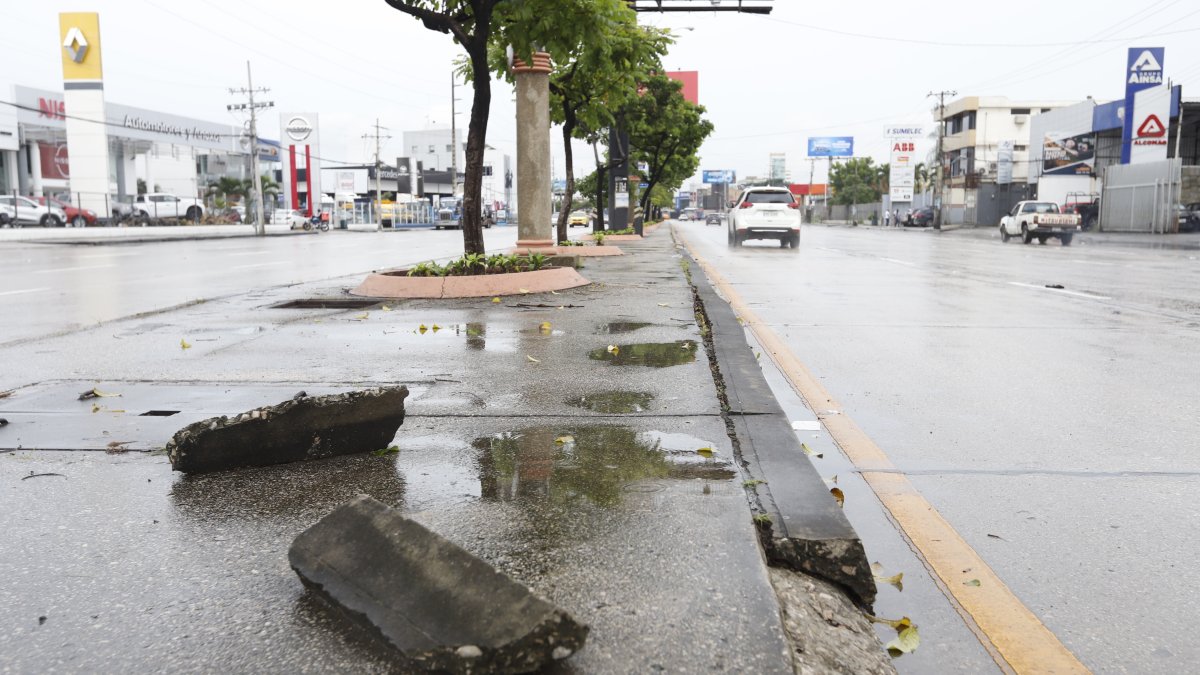 Estos restos de los bordillos están regados en el parterre central de la avenida Juan Tanca Marengo.
