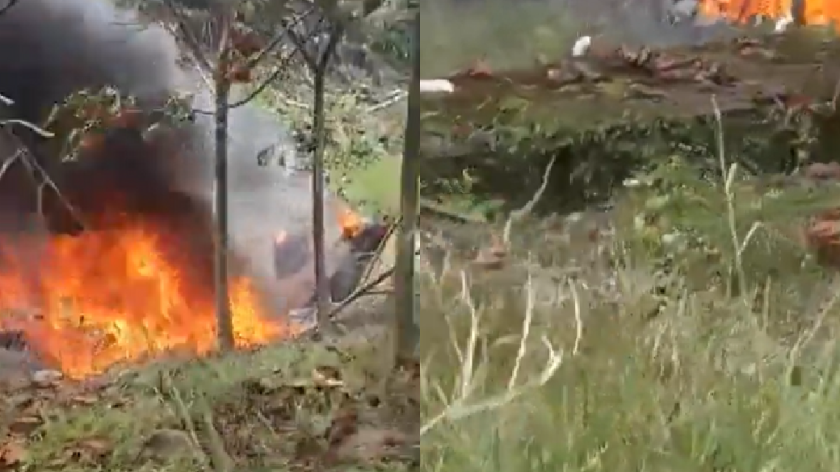 Imágenes de la aeronave en medio de las llamas tras el accidente.