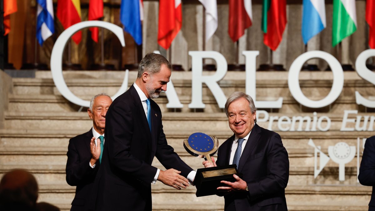 El secretario general de la ONU, António Guterres, recibe el Premio Europeo Carlos V. (Cáceres). 