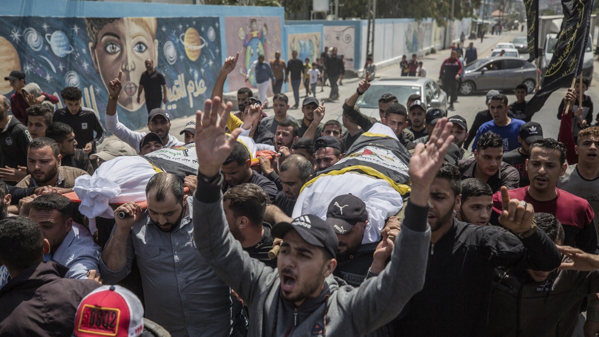 Funeral por el dirigente militar de la Yihad Islámica Palestina Ali Ghali, este jueves , en la Franja de Gaza.