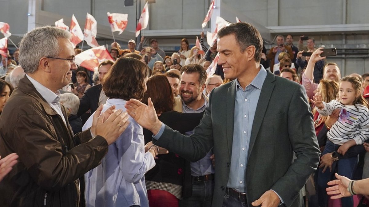 El secretario general del PSOE y presidente del Gobierno, Pedro Sánchez, este domingo durante un mitin del PSOE en Valladolid.